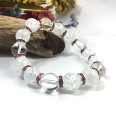 クラック水晶&水晶 パワーストーン ブレスレット 天然石 12mm （ピンク）メンズ・レディース　男性・女性　数珠ブレス　開運  [24]　