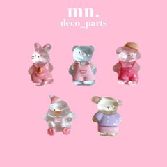 【1つ25円】各3点★デコレーションパーツ　クリア　透明　うさぎ　くま　いぬ　アヒル　羊
