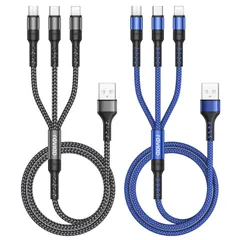 【在庫処分】ケーブル 2本セット】USB 3A 急速充電 3イン1 充電コード USB Type C ケーブル 充電ケーブル【1.2M Micro USB ケーブル Phone 充電ケーブル 3台同時給電可能 Phone 3in1 Android タイプC P