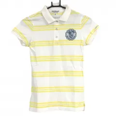 ★値下げ★【美品】ジャックバニー 半袖ポロシャツ 白×イエロー ボーダー 胸元ロゴ レディース 0(S) ゴルフウェア Jack Bunny