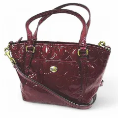 コーチ COACH F25702 ハンドバッグ ショルダーバッグ 2way パテントレザー シグネチャー 赤 レッド エナメル