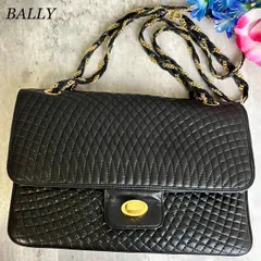 【良品】 BALLY バリー ショルダーバッグ トートバッグ フラップ キルティング ターンロック ゴールド金具 ロゴ型押し ロゴプレート ラムレザー 肩掛け レディース ブラック 黒色