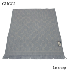【箱付】GUCCI グッチ マフラー GG柄  ウール100% グレー 中古