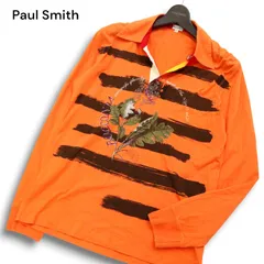 Paul Smith ポールスミス メインライン★ 通年 リーフ ボーダー プリント 長袖 ポロシャツ Sz.L メンズ 日本製