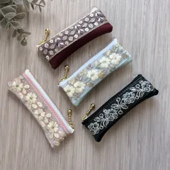 インド刺繍リボン リップケース コインケース  印鑑ケース 合皮 口紅入れ
