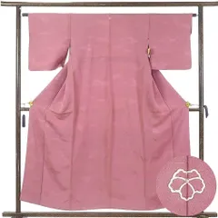 小紋 着物 身丈155cm 裄63cm 前幅24cm 後幅30cm 袖丈46cm 袖幅33cm レディース 袷 波頭 裄Mサイズ 秋冬春用 正絹（シルク） ピンク やや難 リサイクル リメイク リユース【呉服のきくや】