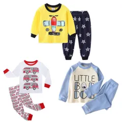 キッズパジャマ 長袖 上下セット ルームウェア 寝間着 消防車柄 飛行機柄 文字柄 130cm