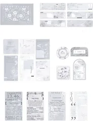 ドナリー おしゃれで可愛い コラージュ 素材 20種類 40枚セット モノクロガーデン 厚手紙 デザインペーパー 海外 韓国 メモ用紙 ノート素材 日記(ヴィンテージグレー)