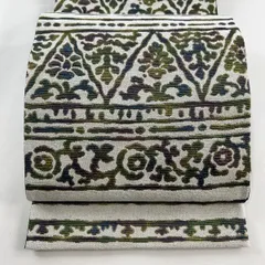 袋帯 美品 名品 幾何学模様 箔 クリーム 六通 正絹 【中古】