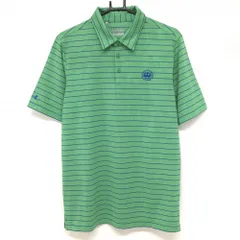 【超美品】アンダーアーマー 半袖ポロシャツ グリーン×ブルー 細ボーダー 地模様 heatgear メンズ SM ゴルフウェア UNDER ARMOUR