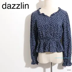 ★美品★ dazzlin ダズリン トップス　ブラウス　長袖　ドット柄　ネイビー 送料無料　古着　レディース