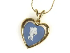 ウェッジウッド　Wedgwood　ハート　ネックレス　ジャスパー　陶器　ライトブルー×ゴールドカラー   送料無料