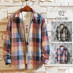 チェックシャツ ネルシャツ 薄手 メンズ 長袖シャツ 配色 秋 カジュアル トップス お兄系