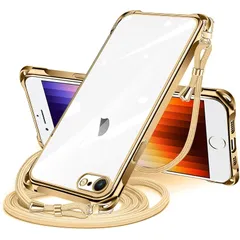 iPhone SE 第3/2世代 7 8 用 ケース クリア ショルダー iphonese 7 8 用 スマホケース アイフォン7 8 se2 se3 カバー 肩掛け 斜めかけ 縄掛けケース 透明 TPU 薄型 軽量 耐衝撃 紐付き 斜めがけ 織りストラッ 1