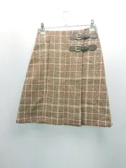 ◇ INGNI イング チェック柄 バックウエストゴム サイドベルト 膝丈 台形 スカート サイズM ブラウン レディース E  【1308160009802】