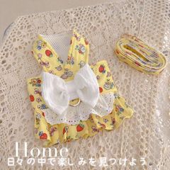 犬 服 ドッグウェア　ワンピースハーネスリードセット カラフルフリルリボン