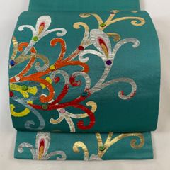 袋帯 スカーフ柄 華紋 金糸 正絹 Q969 袋帯 秀品 華文 鳥 金銀糸 刺繍 金色 六通 正絹 【中古】 - メルカリ