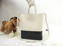 セリーヌ カバスモール ヴェルティカル レザー白黒 ポシェット トートバッグ ハンドバッグ@S-GA-0156