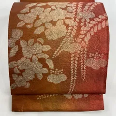 袋帯 秀品 辻が花柄 金彩 茜色 お太鼓柄 正絹 【中古】
