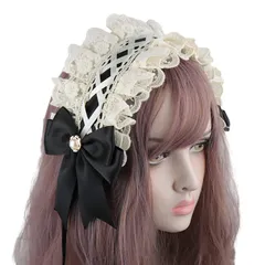 ブラック lolita ヘッドドレス ロリータ ヘアアクセサリー リボン ヘアバンド、ヘッドアクセサリー、ロリータ必須アイテム、かわいい、可愛い、おしゃれ、リボン、キャラクターコスプレ、レーストリム、リボン ゴスロリ ブラック