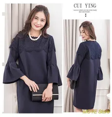 パーティー ドレス 膝丈 ワンピース 大きいサイズ 卒業 袖あり お呼ばれ 披露宴 二次会 スーツ 母 ママ 入学 入園 結婚式 謝恩会 フォーマル 20代 30代 40代 50代 レディース 体型カバー パーティードレス 韓国