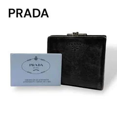 希少✨プラダ 二つ折り財布 がま口 三角ロゴ レザー バイカラー 黒 赤