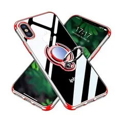 iPhone XS Max（専用）ケース スマホケース リング付き 透明 TPU 耐衝撃 軽量 薄型 全面保護 (赤 1 iPhone XS )