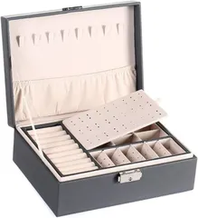 Teddys ジュエリーボックス 小物入れ ジュエリー収納ケース アクセサリーボックス 携帯用 持ち運び 宝石箱 女性( グレー)