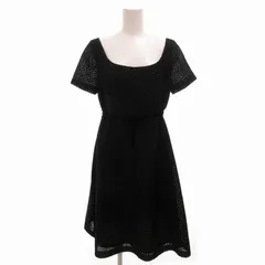 シビラ SYBILLA 美品 ワンピース ひざ丈 ドット柄 ベロアベルト 半袖 40 L 黒 ブラック /FT 0917