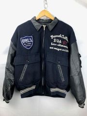 希少 シナコバ スタジャン ワッペン レザー ネイビー ブラック L