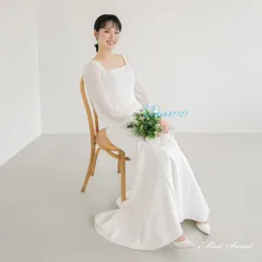 ウェディングドレス ウエディングドレス ロングドレス 二次会 結婚式 前撮り ビショップスリーブ 花嫁 スクエアネック サテン 長袖 ブライダル シンプル ant4y637727
