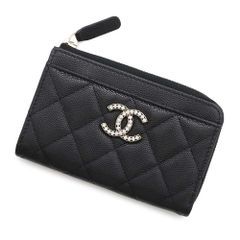 シャネル コインケース ココマーク マトラッセ キャビアスキン ストラス AP4558 CHANEL フラグメントケース カードケース 黒