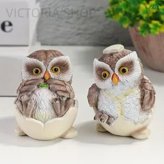 新しい未使用 置物 オブジェ ガーデンオーナメント タマゴに入っているフクロウ ふくろう 2個セット 室内 屋外 インテリア 玄関 リビング ダイニング 装