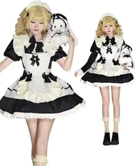 新品 [KALAOK] メイド服 コスプレ 仮装 レディース コスチューム 半袖 ショート丈 ロング丈 可愛い 萌え メイドカフェ 喫茶店 コンカフェ 撮影 ハロウイン仮装 文化祭 イベント パーティー