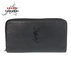 SAINT LAURENT PARIS サンローランパリ YSL 型押し ブラック 黒 レザー 長財布 ロングウォレット メンズ 500242【中古】
