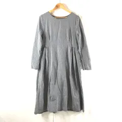 ワンピース ロング 長袖 ギンガムチェック柄 キャザー フレア 綿100％ 白 黒系 Mサイズ 2025071900170