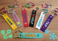 Sサイズ　絵文字1つ付　ネームタグ　ハングルネームタグ　刺繍ネームタグ　カラビナ付き