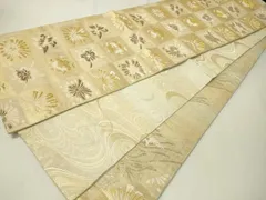 平和屋着物▽スリーシーズン　春夏秋　両方向　両面　全通柄袋帯　草花文　金銀糸　正絹　逸品　未使用　CAAX8658dy