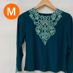 トップス Tシャツ カットソー Uネック 長袖 グリーン レディース Mサイズ【CT1254】