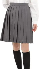 Eiza プリーツスカート 無地 学生 制服 車ヒダ スクールユニフォーム 女子高生 中学 e210(グレー 48cm,  L)