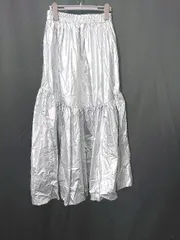 ◇ Θ forksy. フォルクシー 光沢 ティアード ロング フレア スカート サイズM シルバー系 レディース E  【1507230001054】