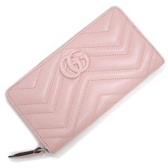 グッチ GGマーモント シェブロン ジップアラウンド ウォレット ラウンドファスナー 長財布 キルティングレザー ライトピンク シルバー金具 443123 箱付 GUCCI（新品・未使用品）