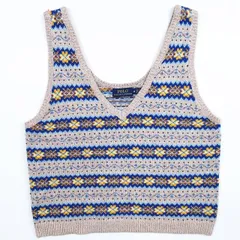 極美品 ポロ ラルフローレン POLO RALPH LAUREN フェアアイル柄 ニット ベスト セーター ビスチェ Vネック ノースリーブ ノルディック柄 トップス カシミヤ混 サイズM ベージュ レディース /♪8