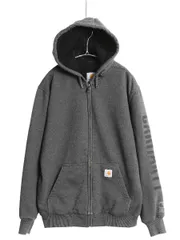 【お得なクーポン配布中!】 US企画 カーハート 裏 フリース フルジップ スウェット パーカー メンズ S / 袖プリント ジャケット トレーナー Rain Defender 撥水加工 灰