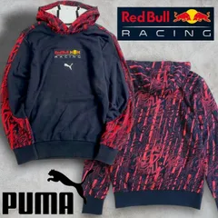 PUMA RedBull RACING プーマ レッドブル レッドブル レーシング RELAXED FIT ロゴプリント 総柄切替 AOP フーディー パーカー 763121 定1.3万 ネイビー US XS（日本Sサイズ程度）▲040▼20422k31