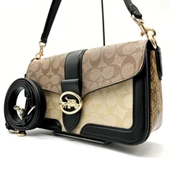 未使用級<!-利用不可文字-!>COACH ショルダーバッグ ハンドバッグ 2way パイソン シグネチャー カラーブロック レザー PVC チャーム ロゴ型押し 肩掛け 斜め掛け