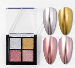 【新着商品】レジン ネイルパーツ ピンク ゴールド ソリッド 固形 金 オーロラパウダー セット ミラーネイル ミラーネイル (ミラーパウダー ジェルネイル 4色パレット 01) ミラーパウダー