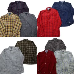 古着卸 まとめ売り トミーヒルフィガー 長袖シャツ 10枚セット (メンズ XL /2XL ) ストライプ チェック ボタンダウン 中古 古着 NB8118