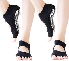 COMFORTIS ヨガソックス ピラティス 靴下 レディース 滑り止め つま先なし ヨガ靴下 2枚セット(ブラック,  22.0-25.0 cm)