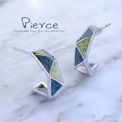 ピアス レディース ハーフ フープ シルバー プラチナ仕上げ SV925 銀 モード アクリル 幾何学 三角 ブルー グリーン ミックスカラー